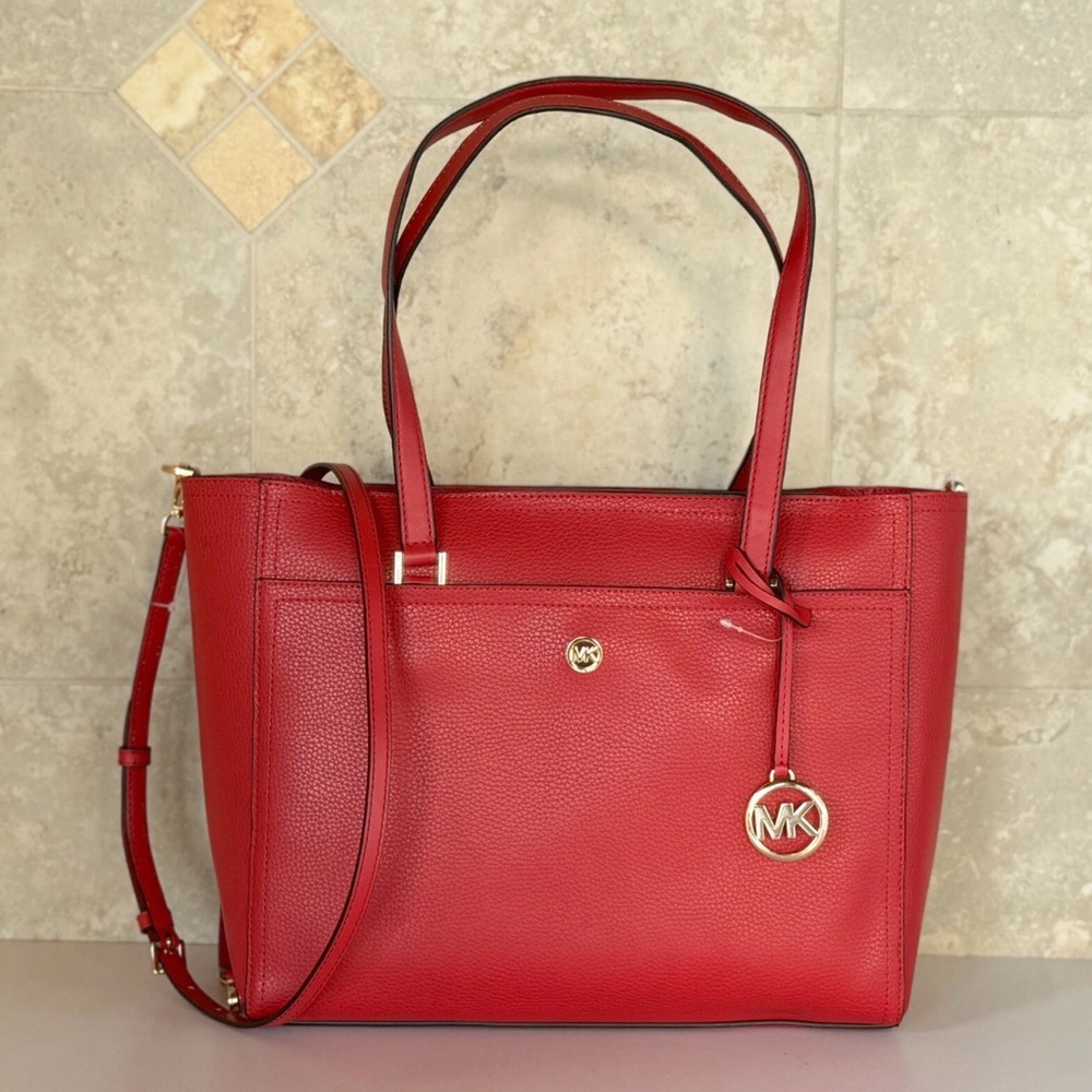 Michael Kors Red and Gold Large Maisie Tote with Shoulder Strap! NEW!